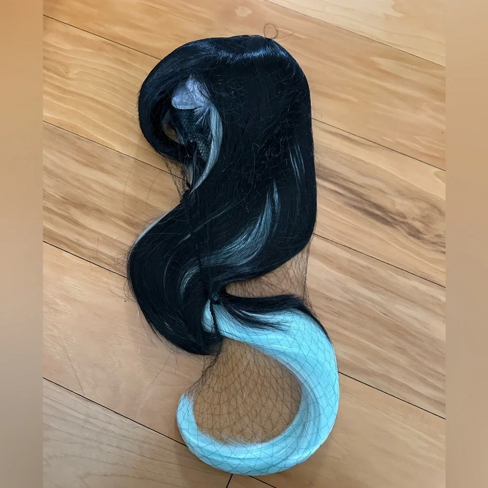 WIG Black and Light Blue Women's Wig & Hair Cap NEW (still in wrap) - Picture 4 of 6